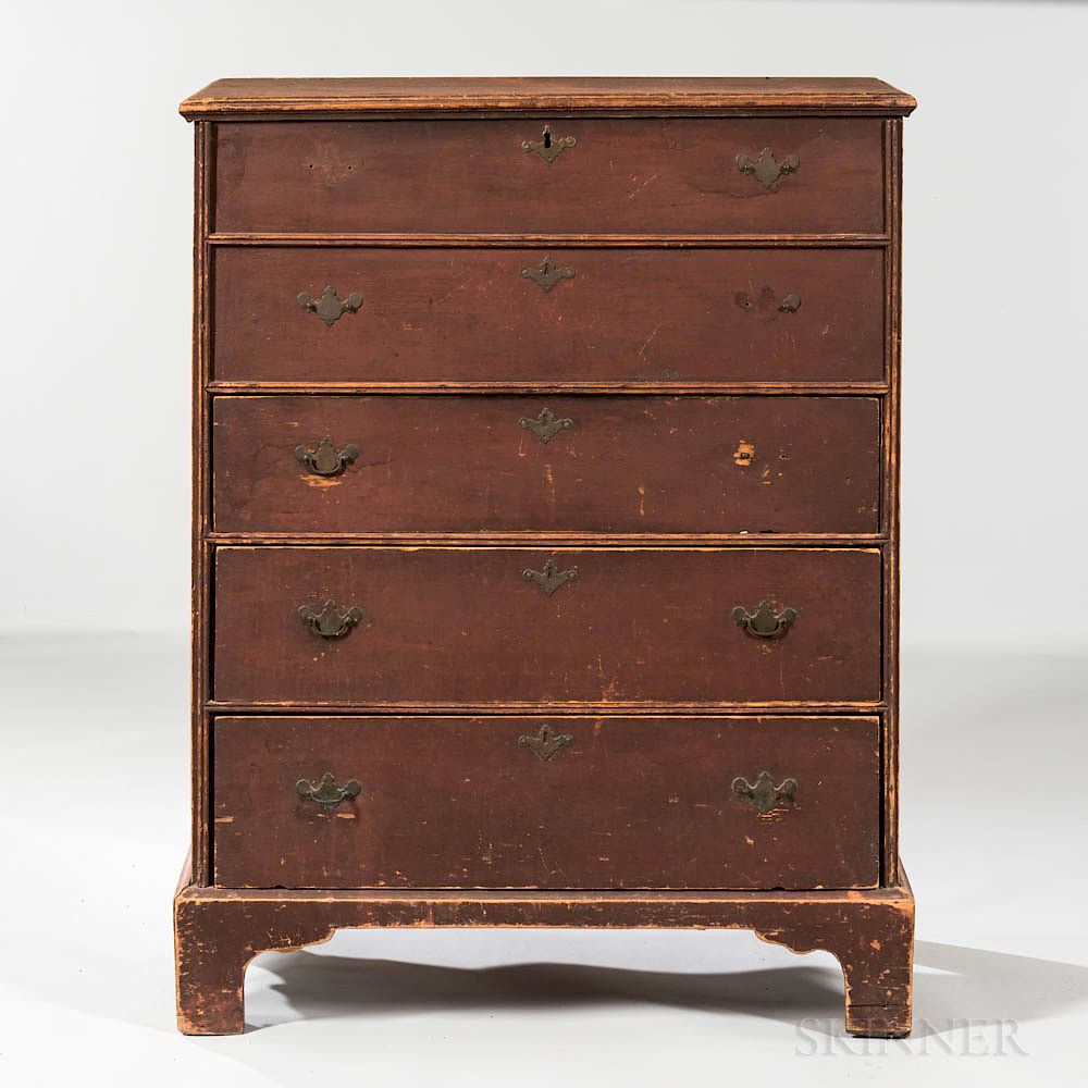 Appraisal: Early Red-painted Blanket Chest over Two Drawers Early Red-painted Blanket