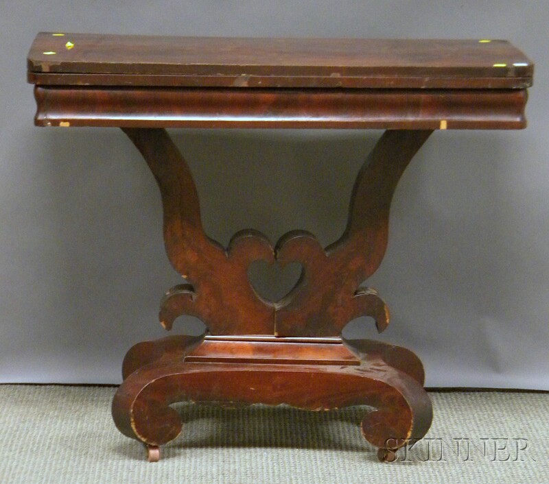 Appraisal: Empire Mahogany Veneer Card Lyre-base Card Table