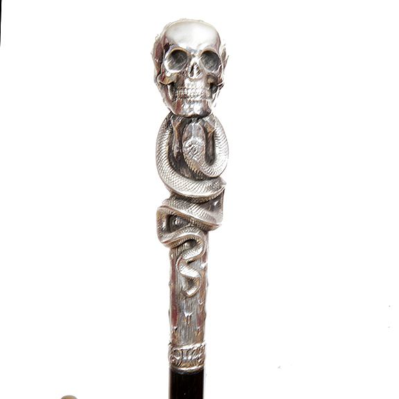 Appraisal: Silver Skull and Snake Cane Late th Century- A signed