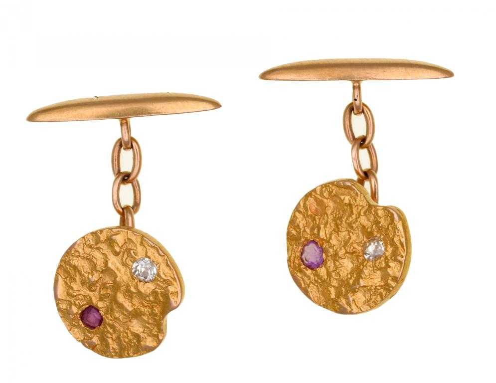 Appraisal: A PAIR OF BELLE EPOQUE RUBY AND DIAMOND SET GOLD