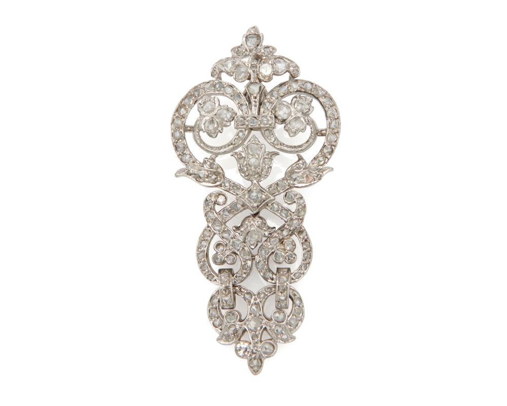 Appraisal: ALPHONSE FOUQUET Silver and Diamond Pendant Brooch the shield and