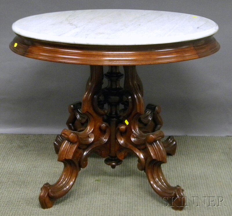 Appraisal: Victorian Oval White Marble-top Carved Walnut Center Table ht lg