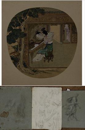 Appraisal: Chinese Print Woman at a Dressing Table Together with three