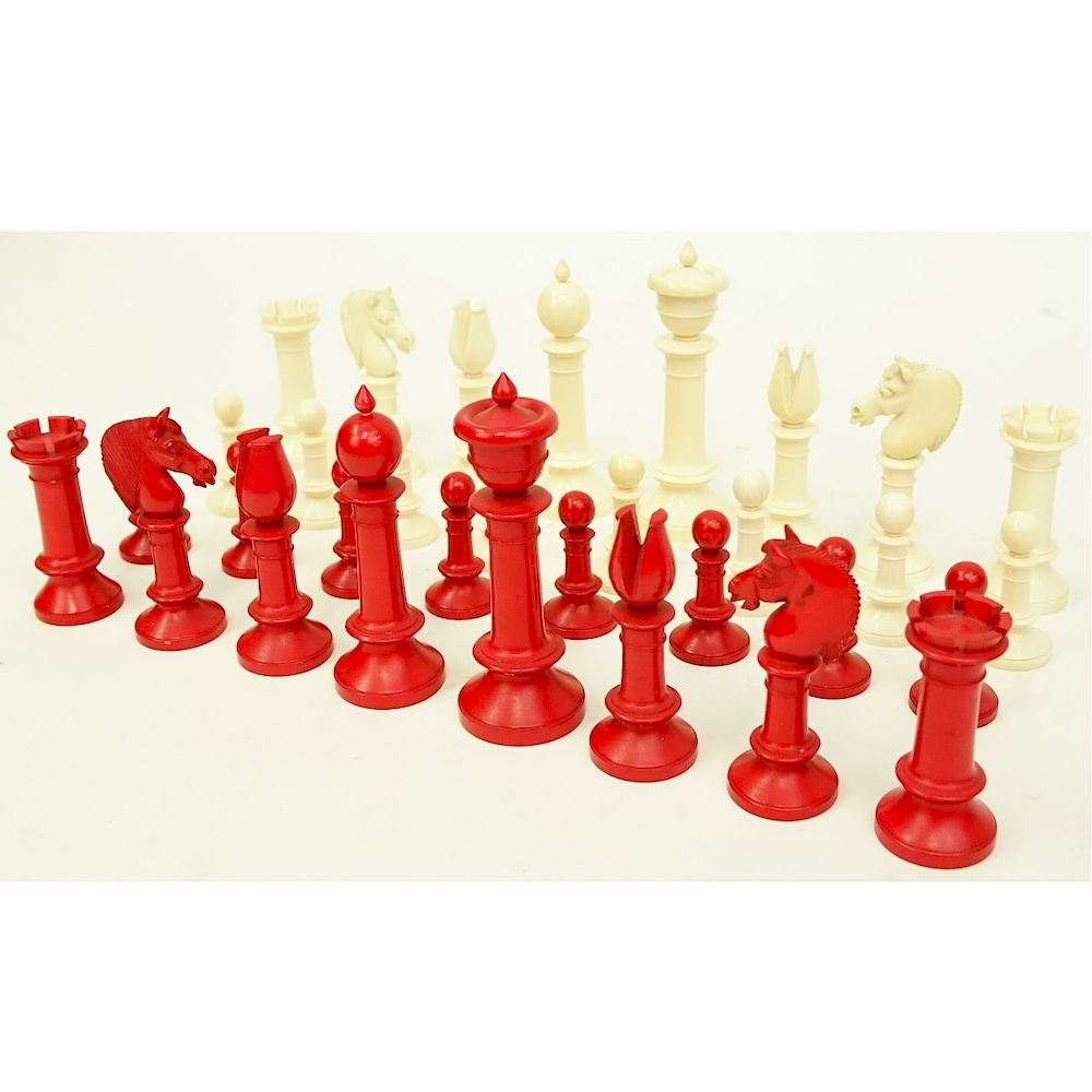 Appraisal: th Century Staunton Ivory Piece Chess Set th Century Staunton