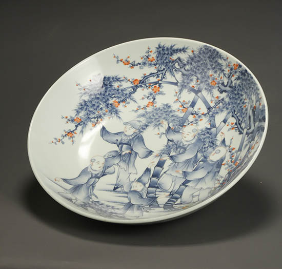 Appraisal: Chinese Blue and White and Iron-Red Pictorial Charger Republic Period