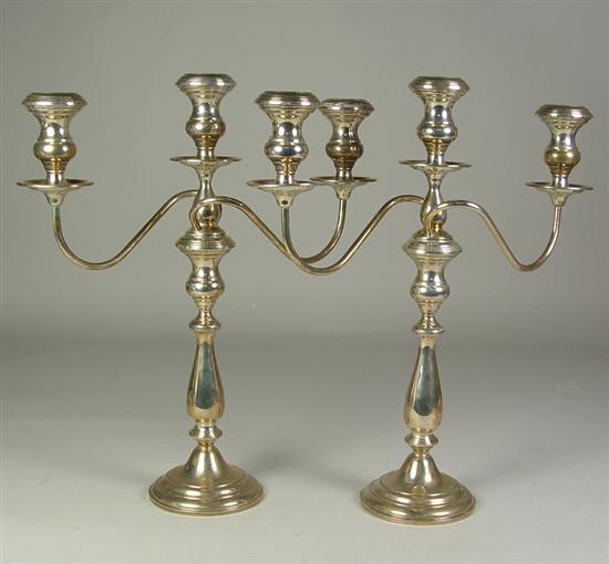 Appraisal: Pair of Weighted Sterling Three-Branch Candelabra Breaks down into single