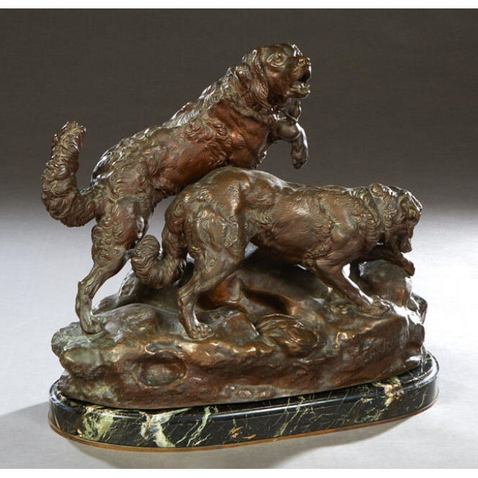 Appraisal: After Charles Valton - French Hunting Dogs th c patinated