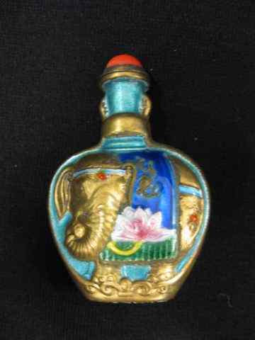 Appraisal: Chinese Snuff Bottle enameled brass with elephants '' excellent