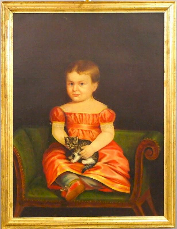 Appraisal: Portrait of a girl with kitten An early th century