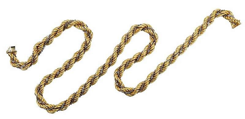 Appraisal: kt Necklace heavy yellow gold twisted rope chain with white