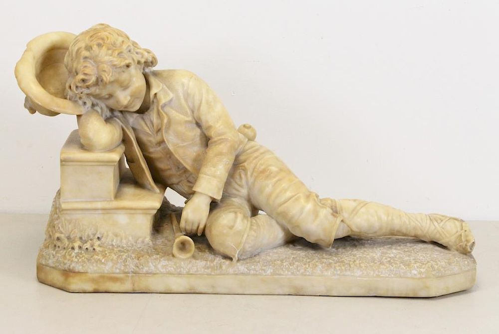 Appraisal: BARRANTI Pieter Marble Sculpture Sleeping Shepherd Boy Signed 'Pieter Barranti