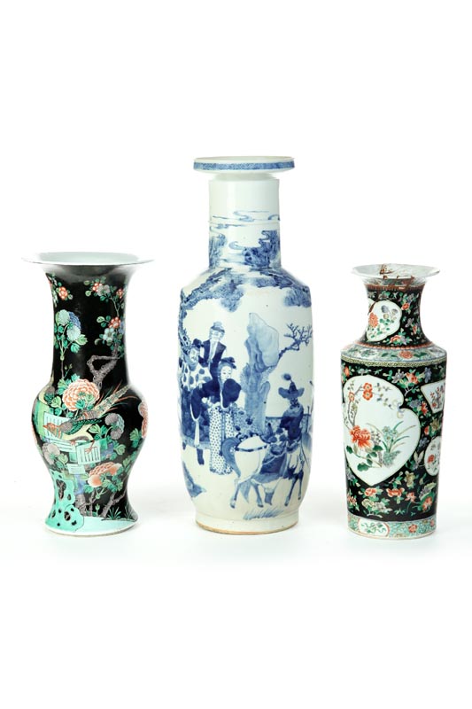 Appraisal: THREE VASES China st half- th century Two Famille Noire