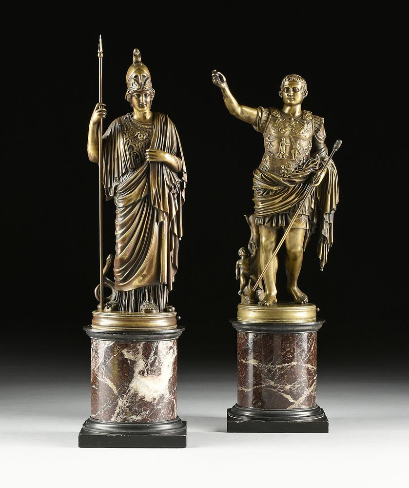 Appraisal: A PAIR OF ITALIAN BRONZE SCULPTURES OF AUGUSTUS PRIMAPORTA AND