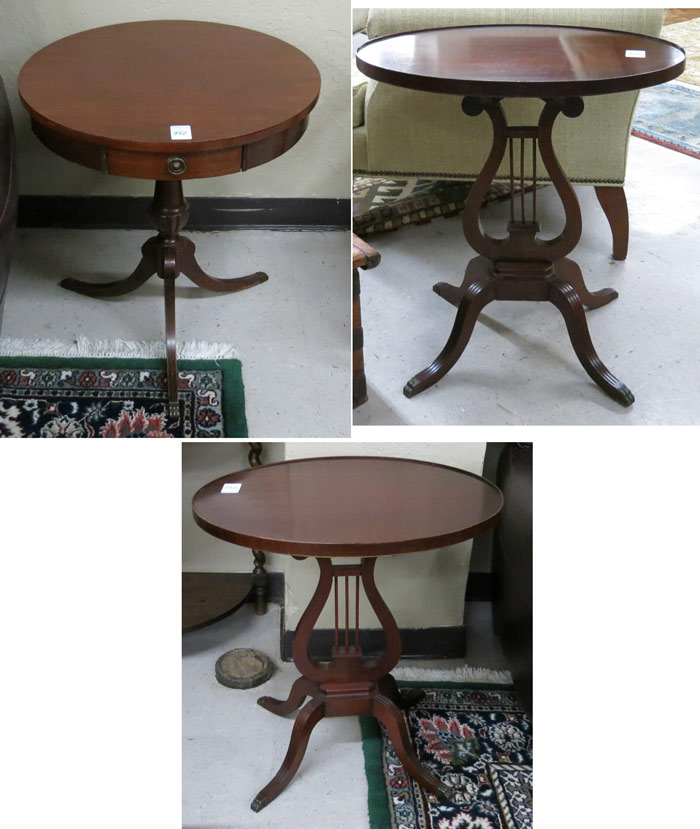 Appraisal: THREE FEDERAL STYLE MAHOGANY LAMP TABLES American mid- th century