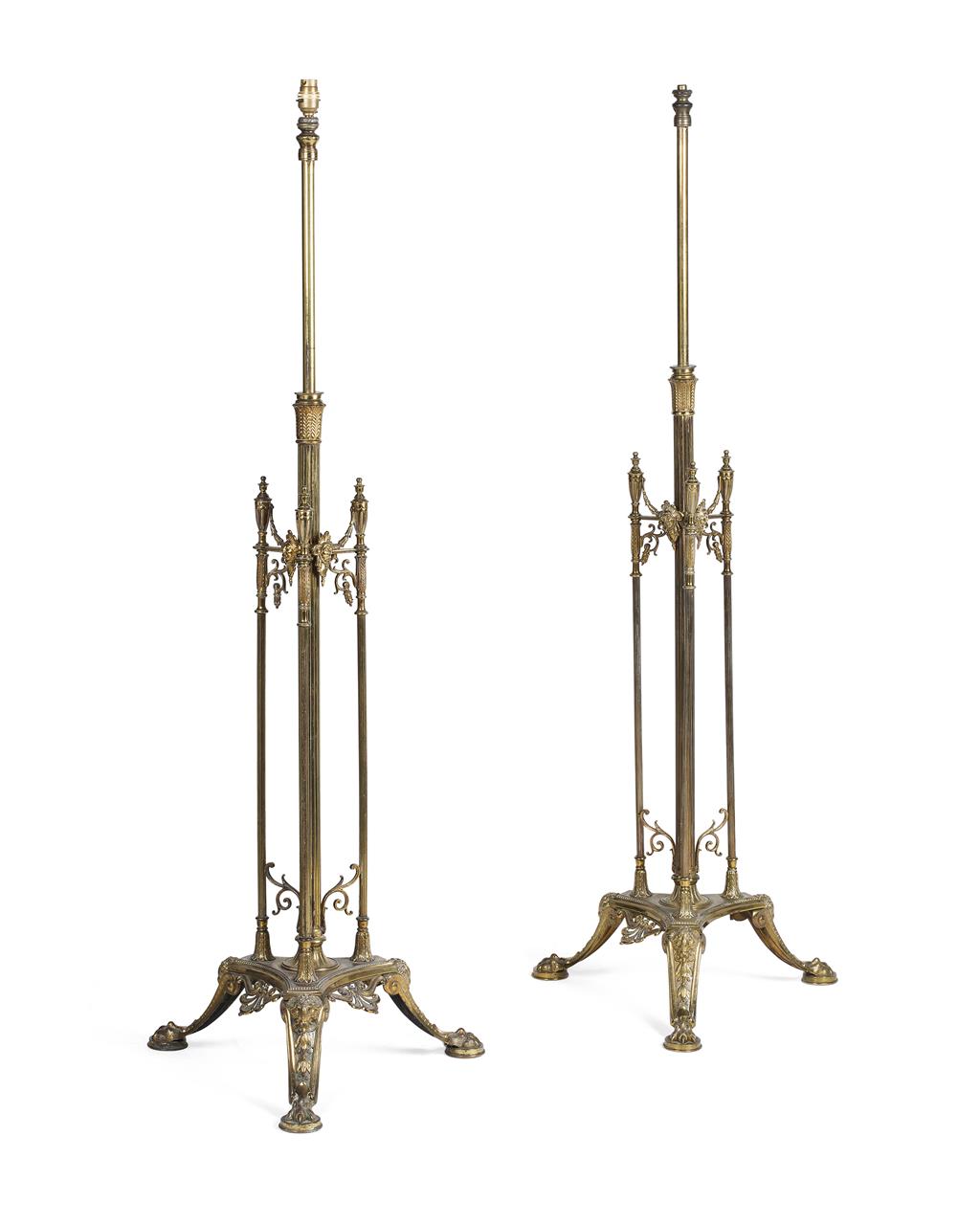 Appraisal: PAIR OF TELESCOPING BRASS STANDARD LAMPS LATE TH CENTURY in