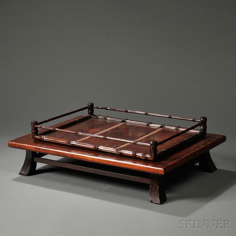 Appraisal: Two Rectangular Wood Stands China one with splayed rectangular legs