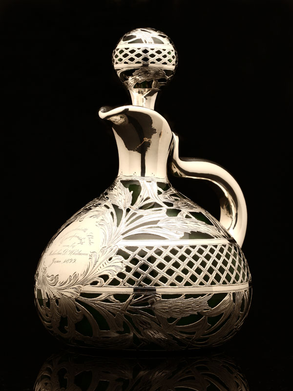 Appraisal: An Alvin fine silver deposit and emerald glass trophy decanter