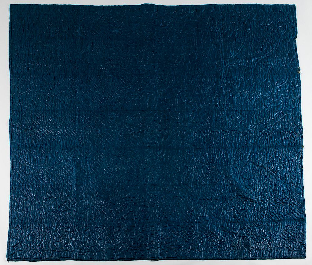 Appraisal: Blue Calamanco Quilted Coverlet Blue Calamanco Quilted Coverlet th century