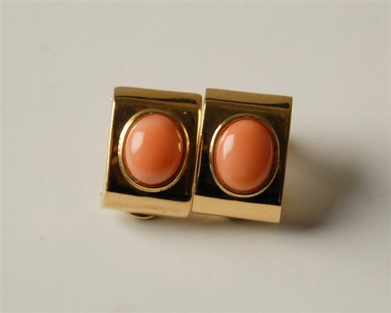 Appraisal: Earrings K Yellow Gold Clips set with a Coral Cabochon