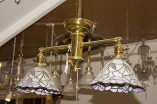 Appraisal: Arm Brass and Leaded Glass Shade Hall Fixture H x