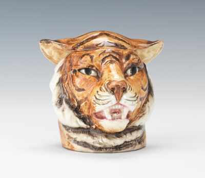 Appraisal: A Majolica Tiger Head Tobacco Humidor Majolica glazed pottery humidor