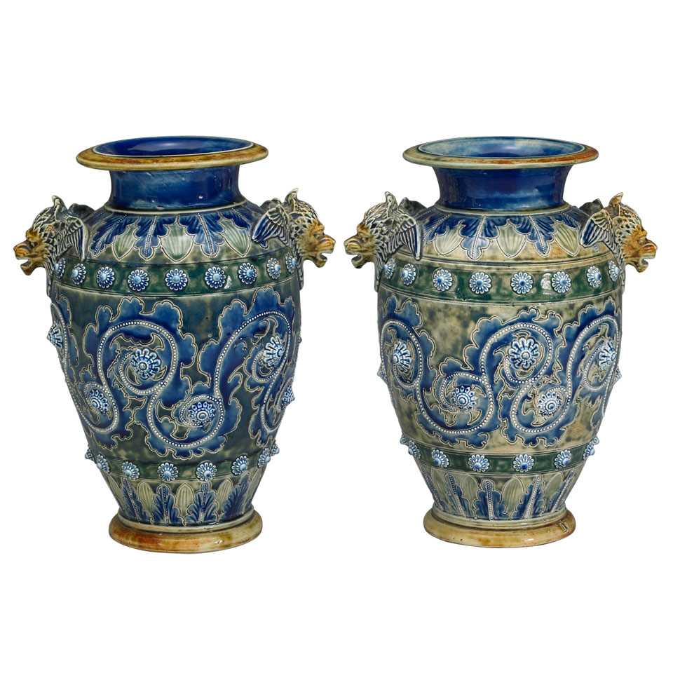 Appraisal: Pair of Doulton Lambeth Stoneware Vases George Tinworth impressed oval