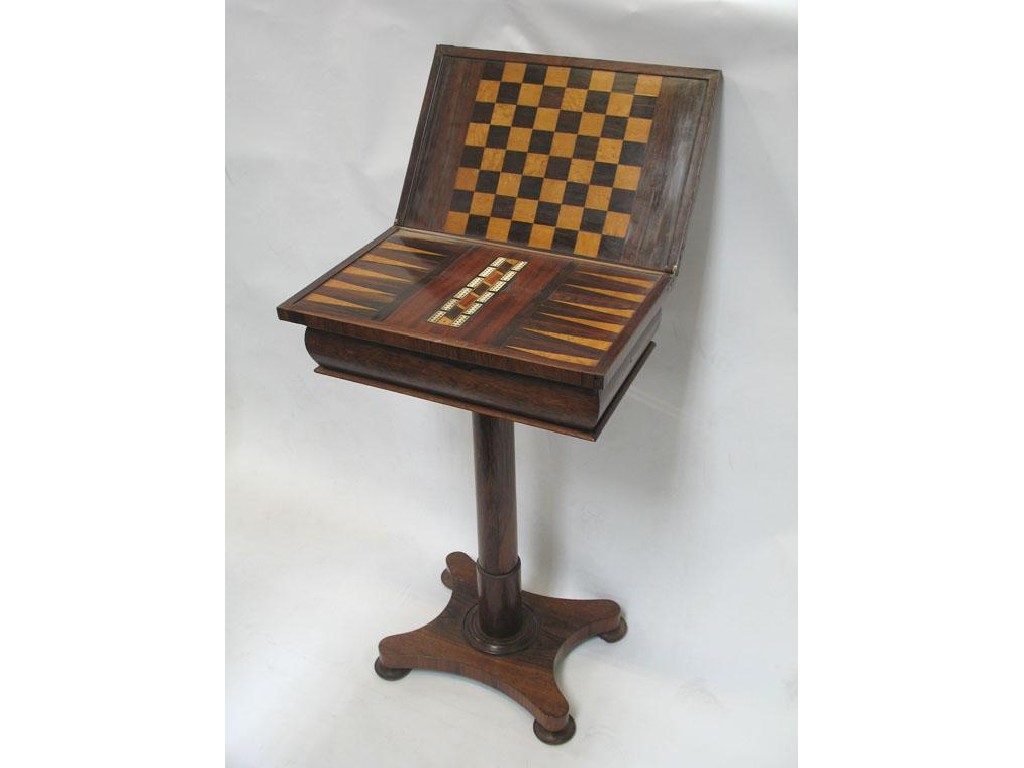 Appraisal: A REGENCY ROSEWOOD GAMES TABLE the rectangular crossbanded top opening