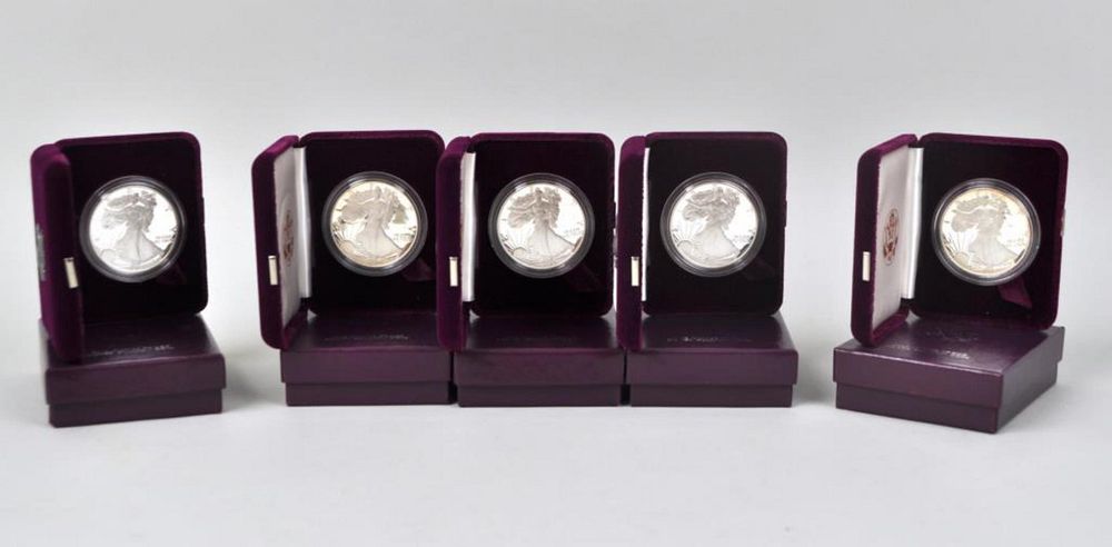 Appraisal: Five American Eagle Silver Bullion Proof Coins each one ounce