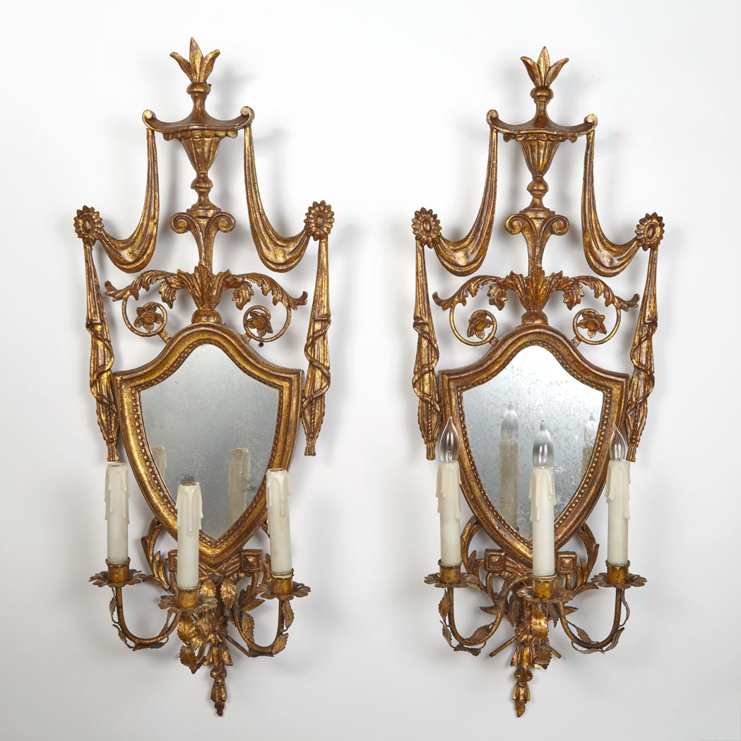 Appraisal: Pair of Louis XVI Style Gold Painted Wood and Metal