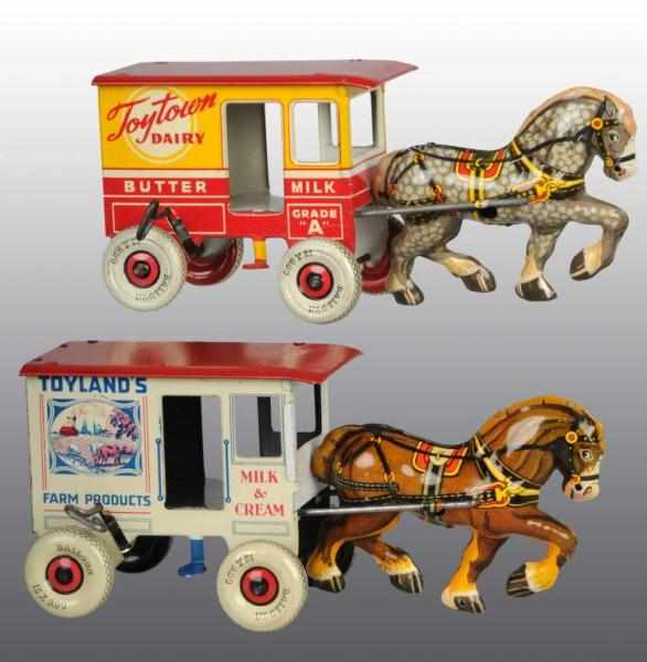 Appraisal: Lot of Tin Marx Milk Dairy Wagon Toys Description American