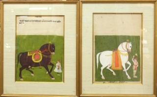 Appraisal: Pair of Mughal Indian Horse Groom Paintings Hand-colored on paper