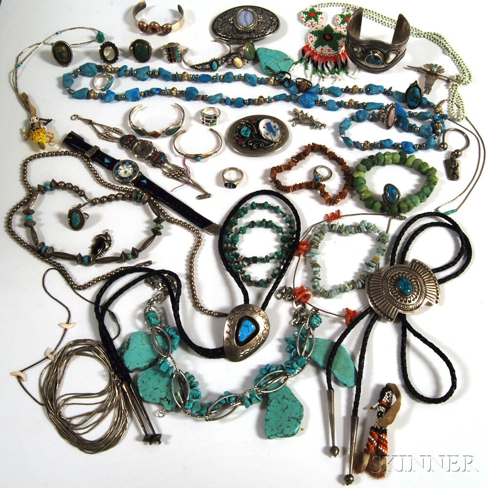 Appraisal: Collection of Southwestern Mostly Sterling Silver and Turquoise Jewelry including