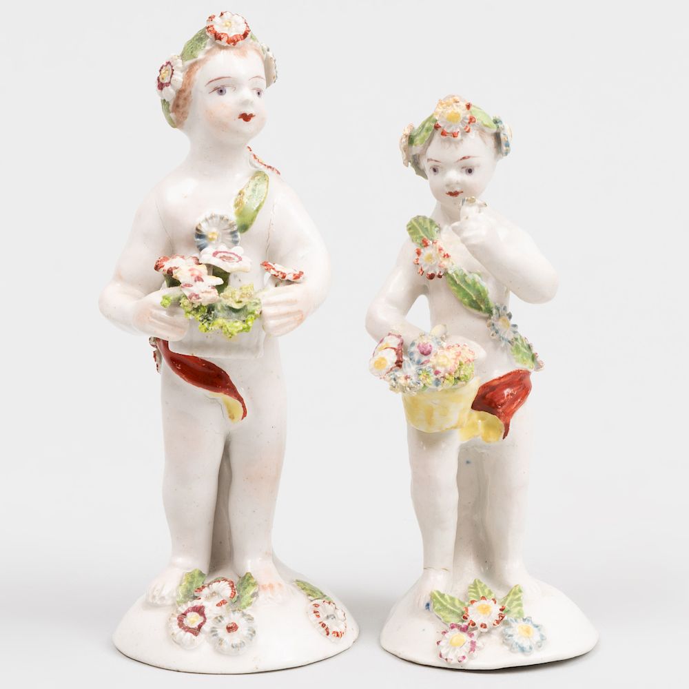 Appraisal: Two Bow or Derby Porcelain Small Figures of Putti Carrying