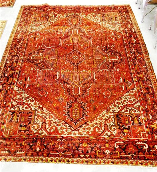 Appraisal: Modern Persian Heriz carpet x moth damage front thick pile