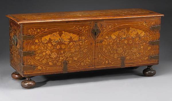 Appraisal: A Dutch Baroque brass mounted marquetry and walnut coffer th