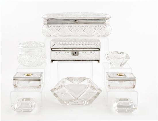 Appraisal: Crystal boxes and objects pair Victorian sterling covered crystal boxes