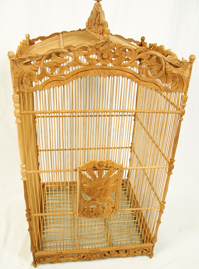 Appraisal: Large Hand-carved Teak Birdcage from the Far East H Sq