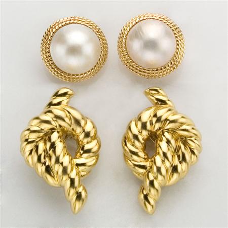 Appraisal: Pairs of Gold Earclips and Pair of Gold and Mabe