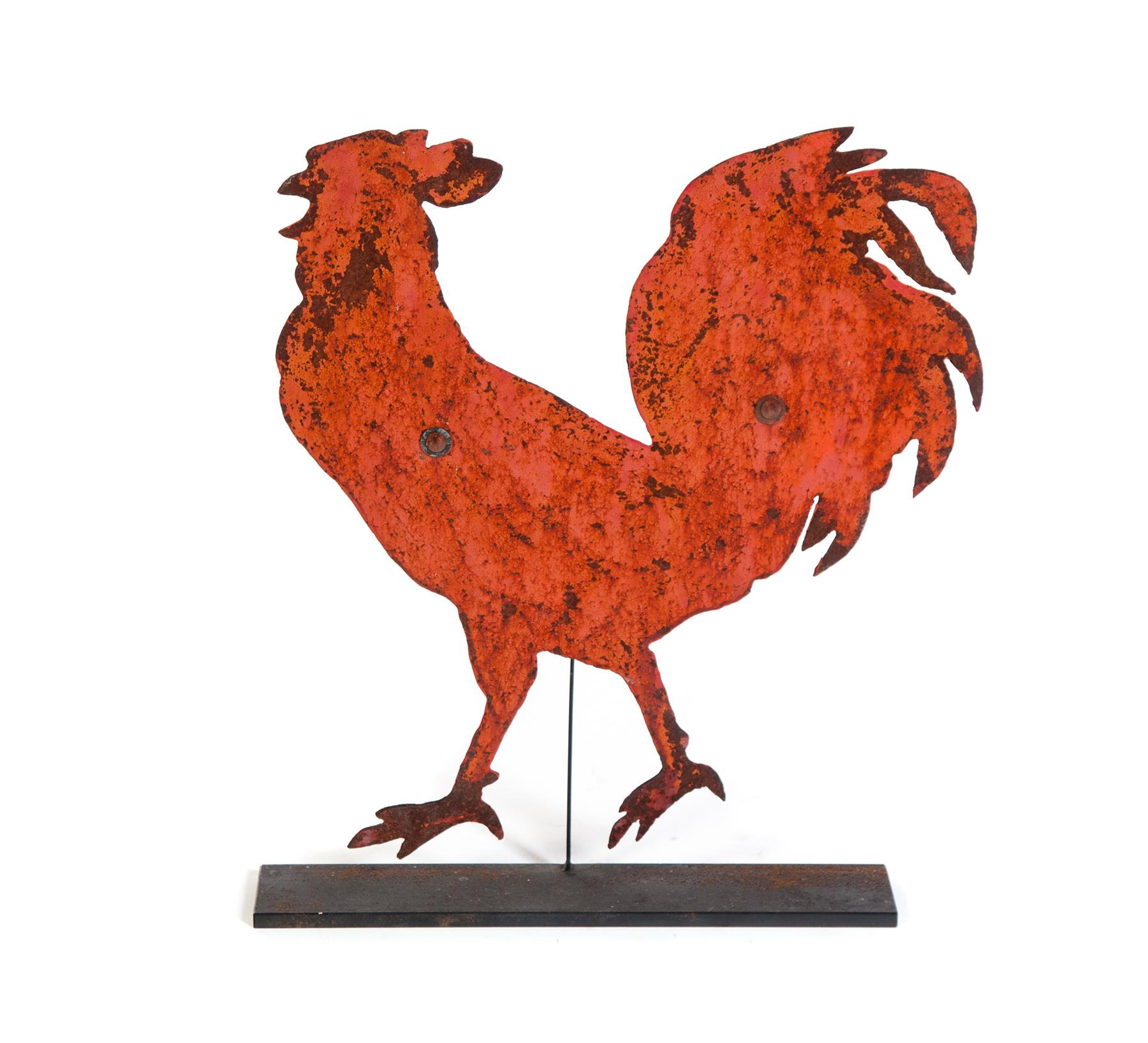 Appraisal: AMERICAN ROOSTER WEATHERVANE Early th century Sheet metal cutout of