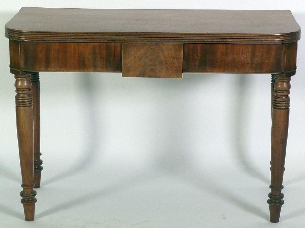 Appraisal: LATE GEORGIAN MAHOGANY TEA TABLE the rounded oblong fold over