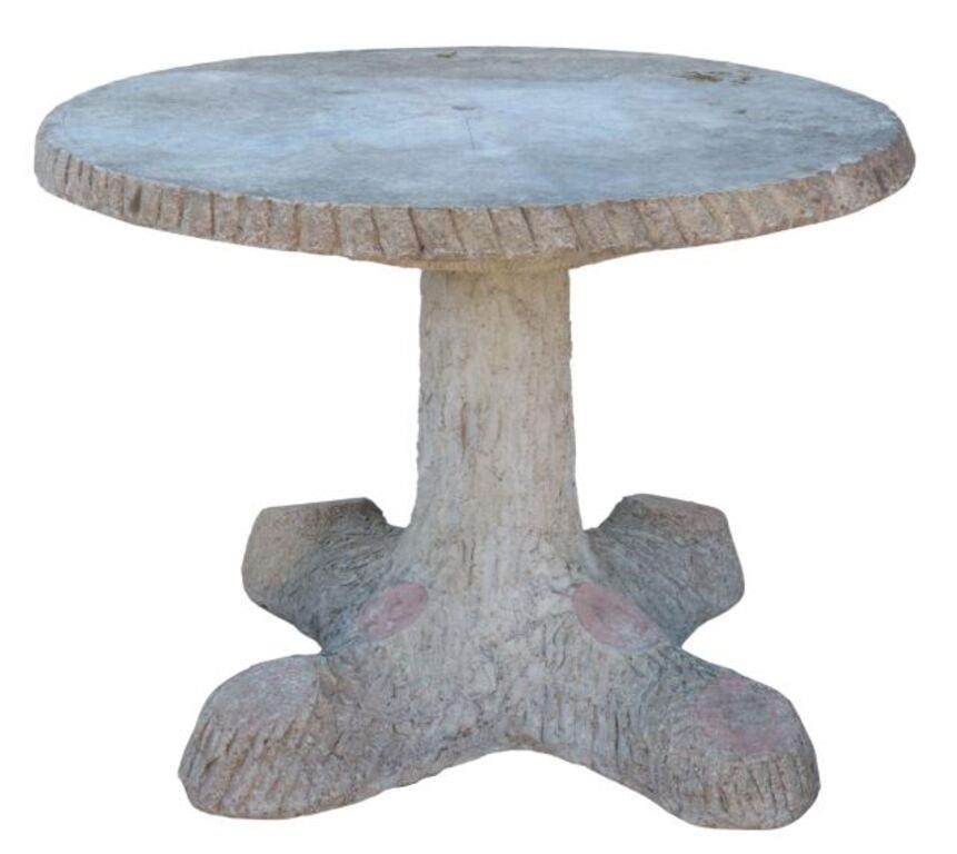 Appraisal: French faux bois garden table having round top with central