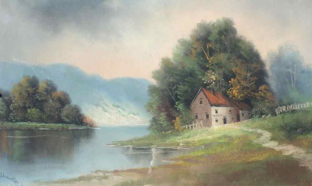 Appraisal: CHANDLER LAKESIDE COTTAGE PASTEL '' x '' signed original gilded