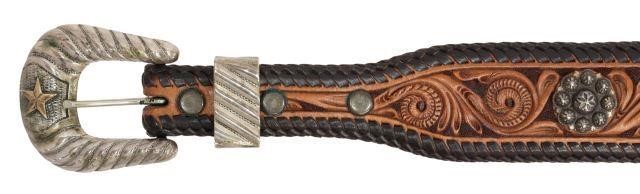 Appraisal: Western tooled leather belt and ranger buckle set pc sterling