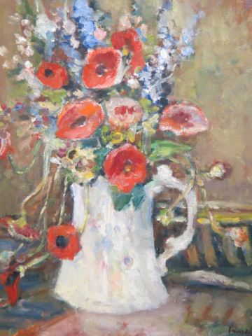 Appraisal: John Lapsley Oil Still Lifewith flowers in a pitcher on