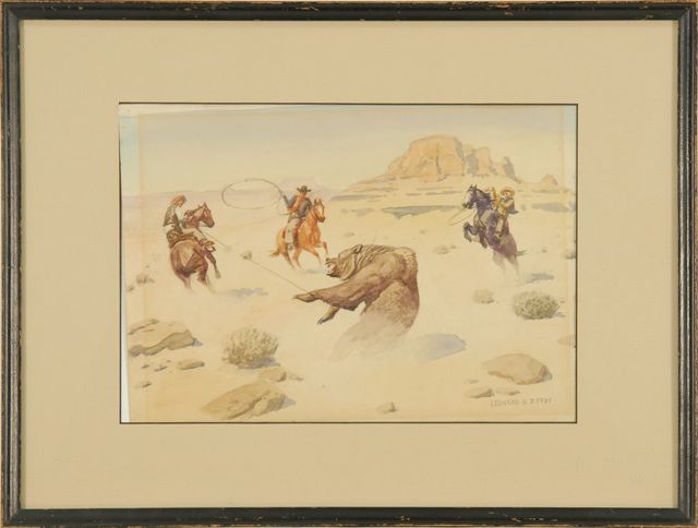 Appraisal: LEONARD REEDYAmerican - Roping a Griuzzly Signed lower right Leonard