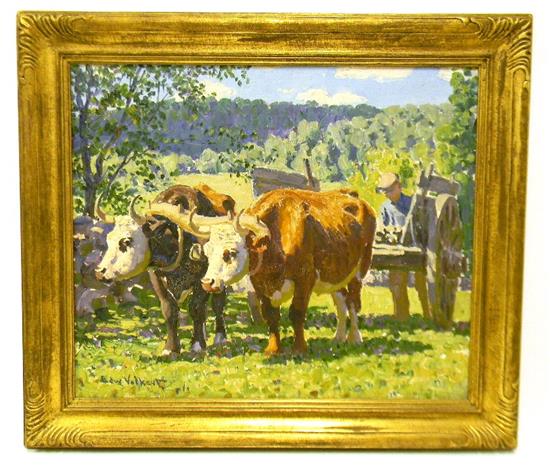 Appraisal: Edward Charles Volkert American - Oxen and Driver oil on