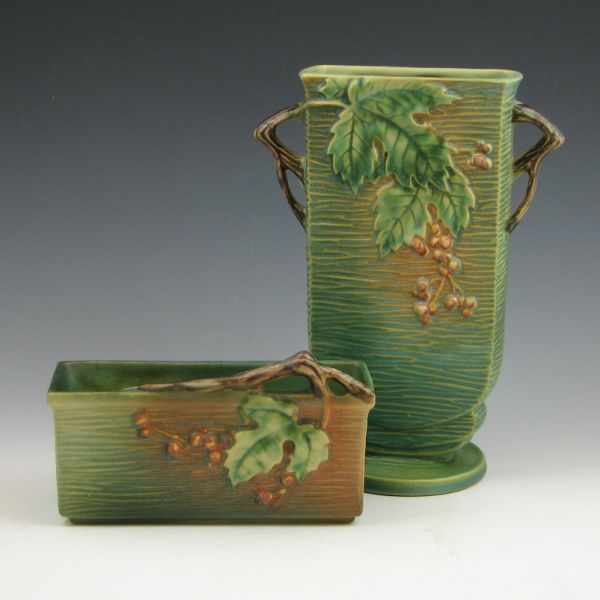 Appraisal: Roseville green Bushberry - '' vase and - '' window