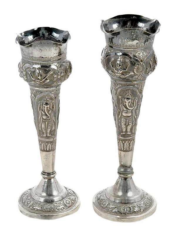 Appraisal: Two Small Persian Silver Vases th century tapering post bulbous