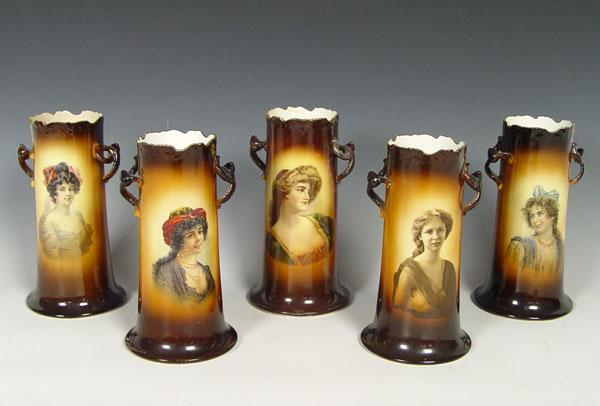 Appraisal: LOT OF IOGA WARE PORTRAIT VASES Lady portraits '' tall