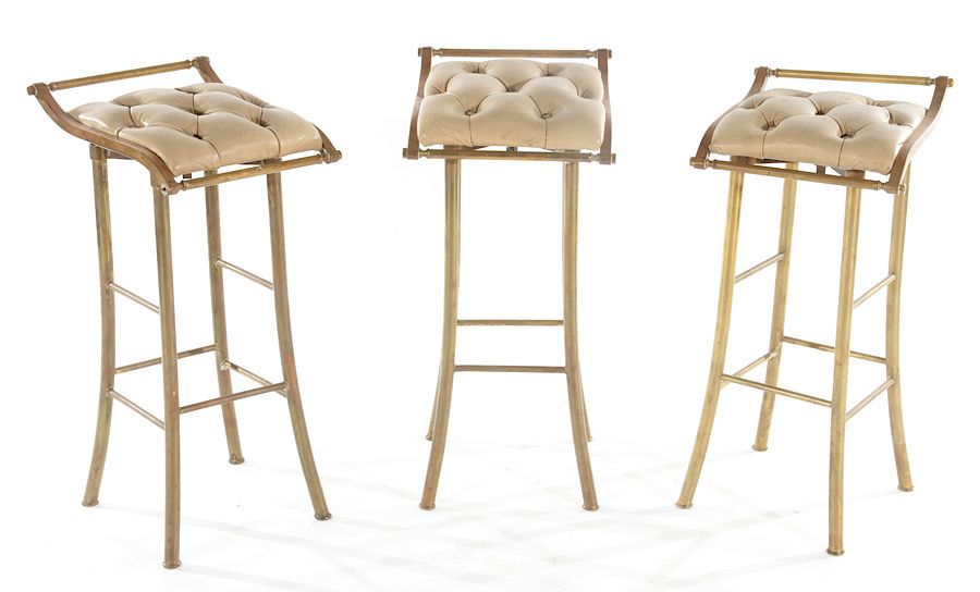 Appraisal: SET BRONZE AND LEATHER STOOLS CIRCA A set of three